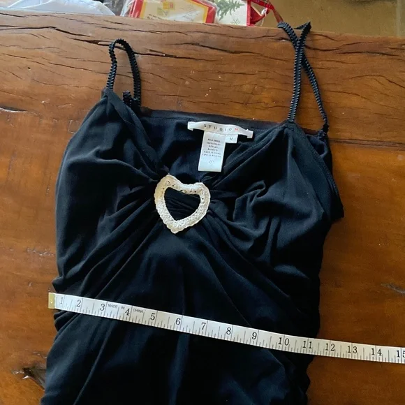 Studio M Black Gauzy Spaghetti Strap Ivory Heart Top  Sz Medium - Picture 3 of 5